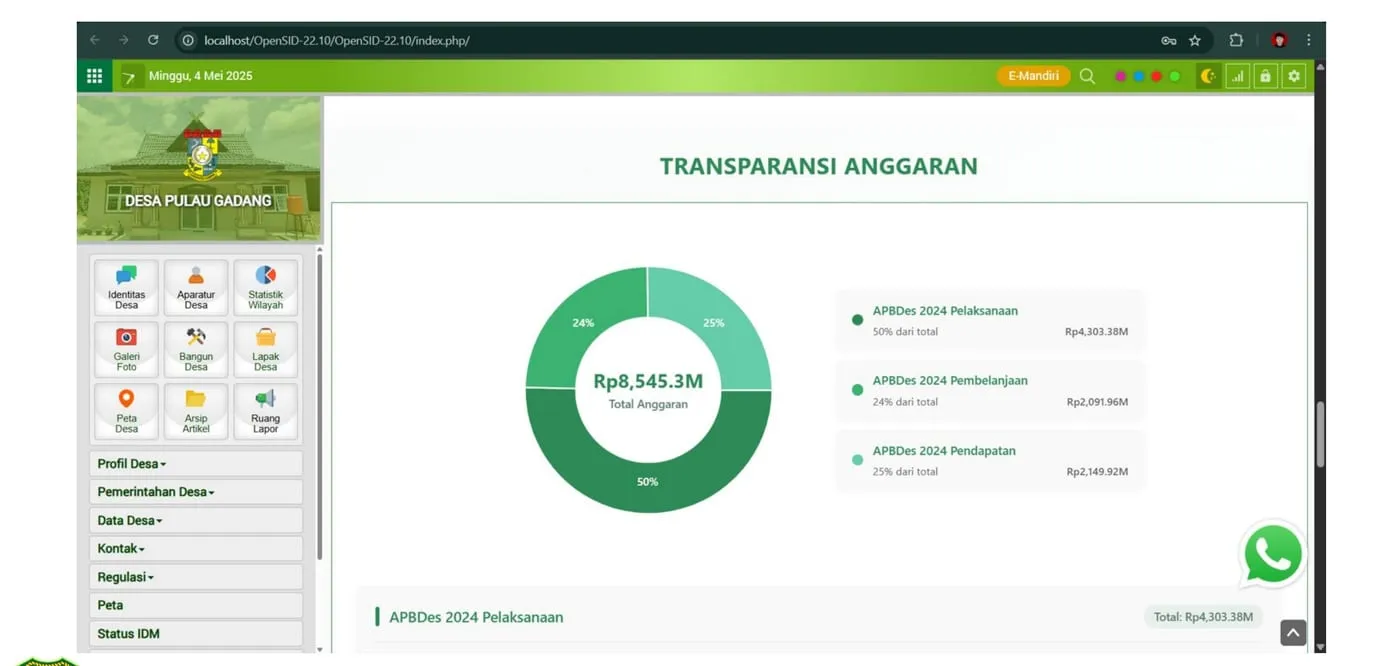 The same page after the rebuild: a single donut chart
            showing total budget with three labelled segments and their amounts
            listed beside it.